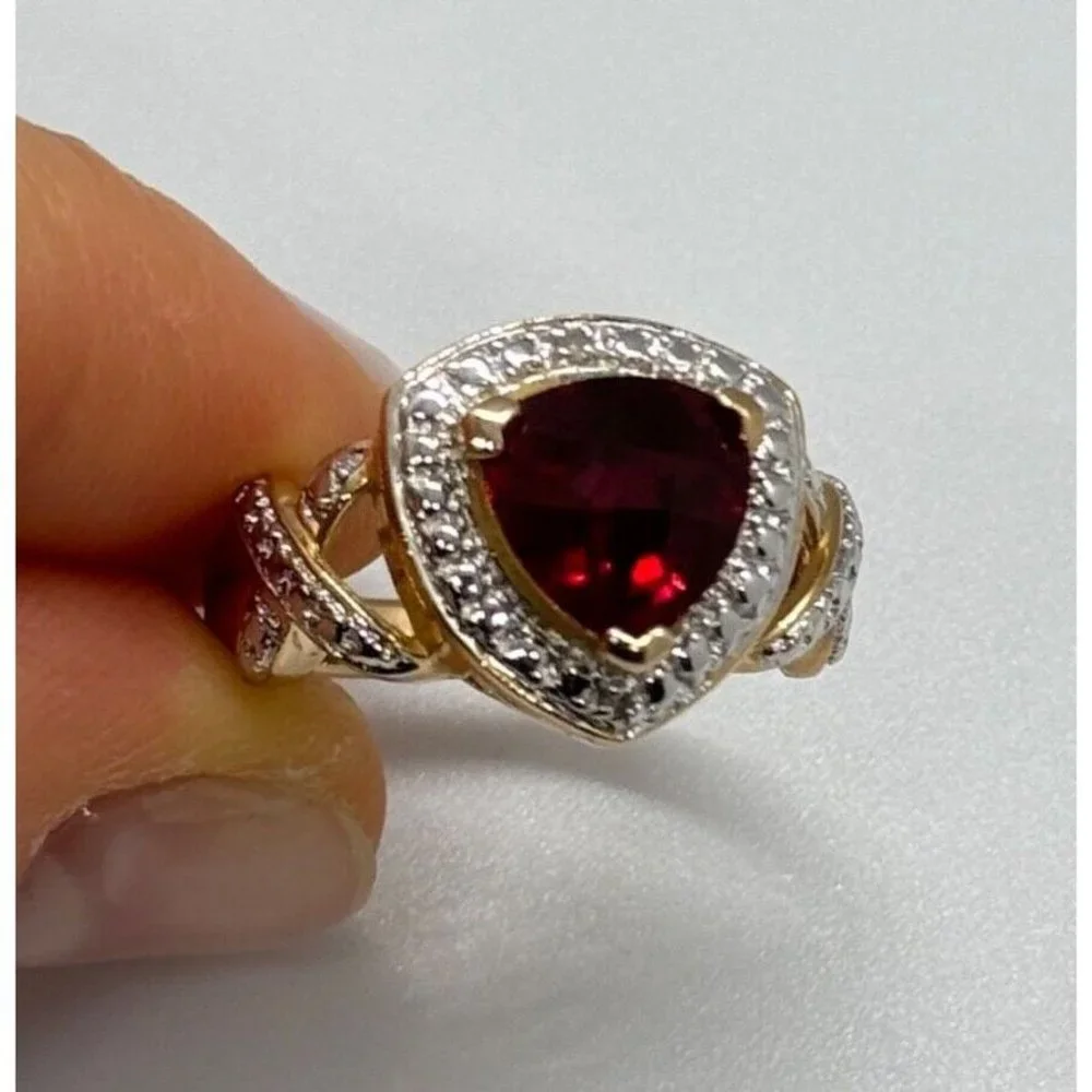 925 STERLING SILVER GOLD PLATED SPINEL RING SIZE 7